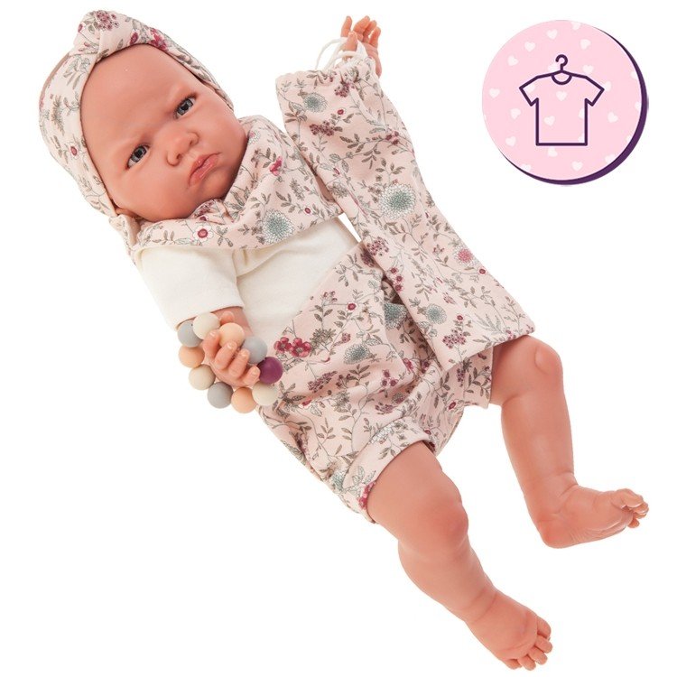 Outfit for Antonio Juan doll 52 cm - Mi Primer Reborn Collection - Flower print outfit with headband and backpack