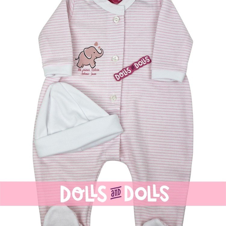 Outfit for Antonio Juan doll 52 cm - Mi Primer Reborn Collection - Pink striped pyjamas with hat