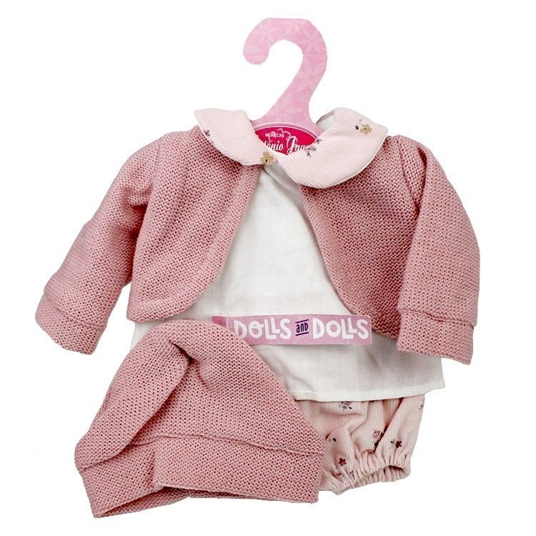 Outfit for Antonio Juan doll 33-34 cm - Flower printed outfit with pink pale jacket, hat and blanket