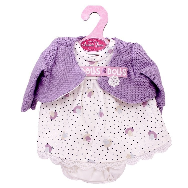 Outfit for Antonio Juan doll 33-34 cm - Birdy printed outfit with lilac jacket