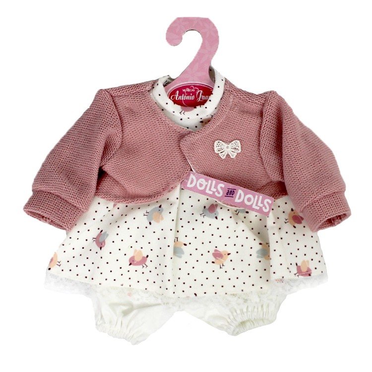 Outfit for Antonio Juan doll 33-34 cm - Bird printed outfit with pink jacket