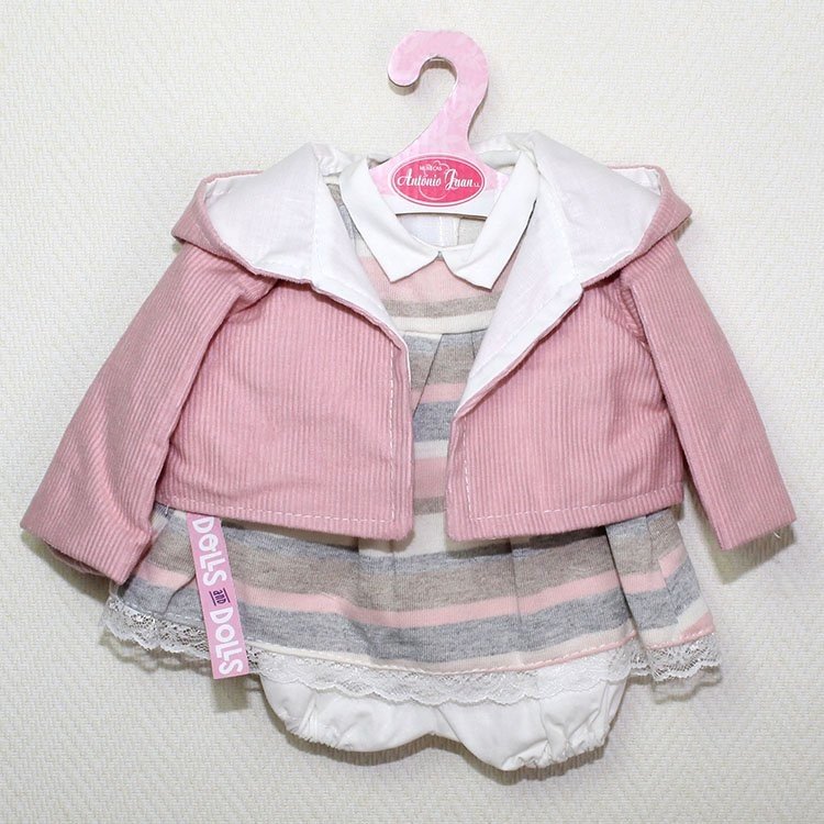 Outfit for Antonio Juan doll - Striped dress with pink jacket with hood 40-42 cm 