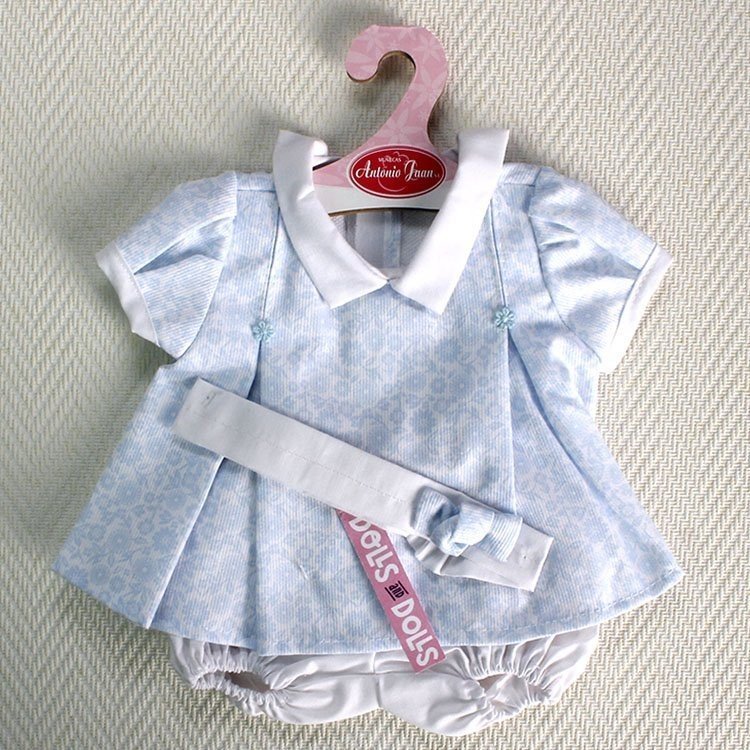 Outfit for Antonio Juan doll - White dress with blue flowers with headband 40-42 cm