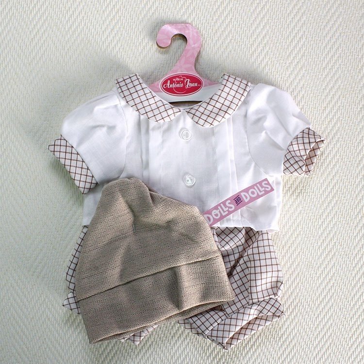 Outfit for Antonio Juan doll  - White set with checkered and brown hat 40-42 cm