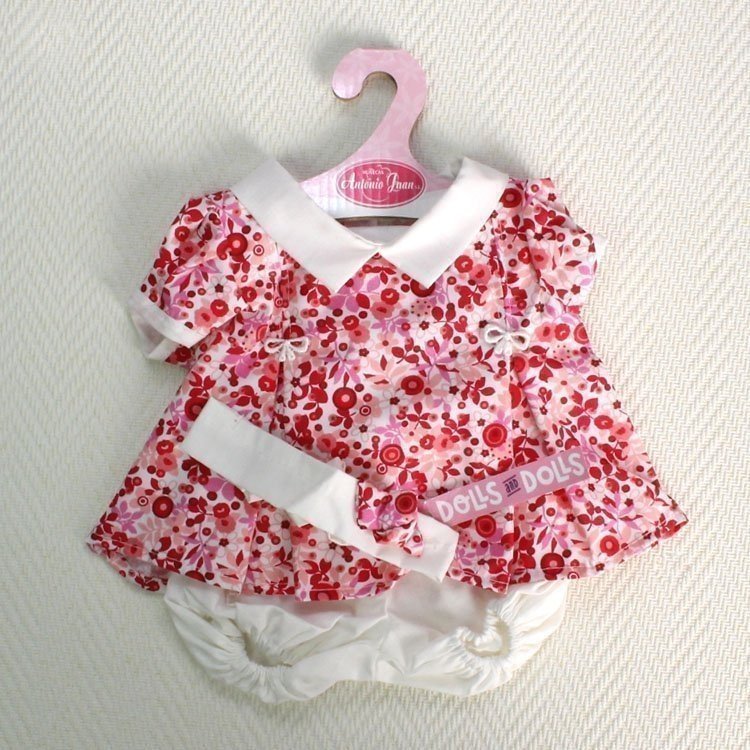 Outfit for Antonio Juan doll - Dress with red flowers with headband 40-42 cm