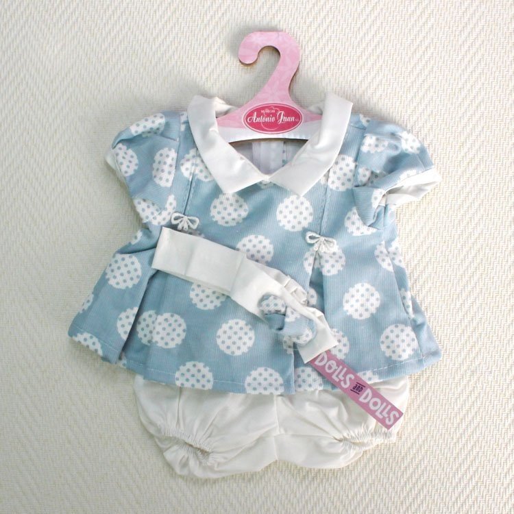 Outfit for Antonio Juan doll - Blue dress with polka dots and headband 40-42 cm