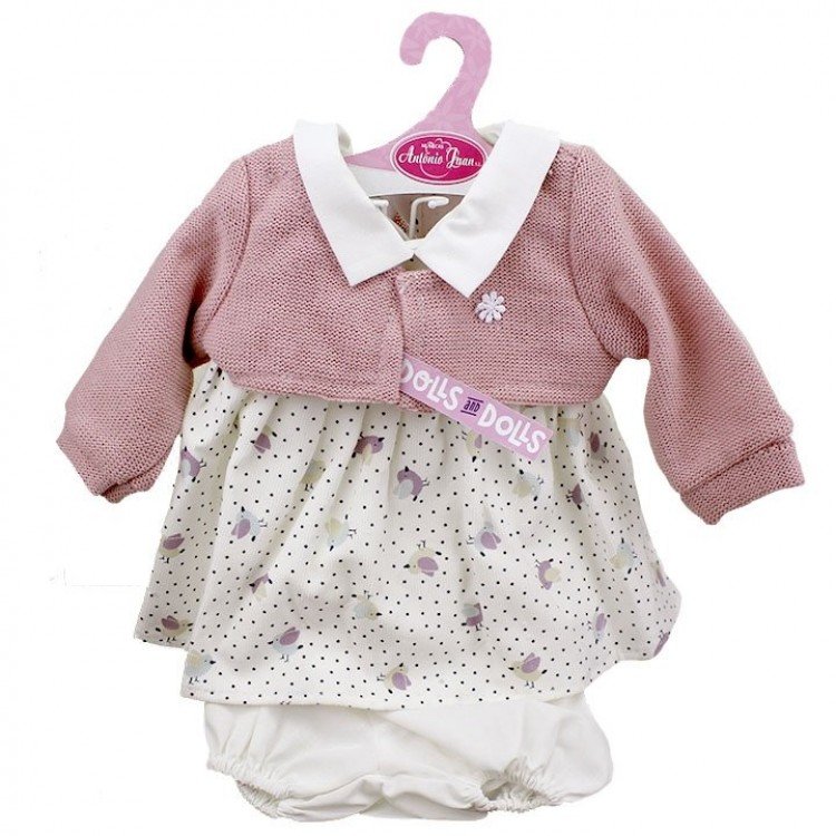 Outfit for Antonio Juan doll 40-42 cm - Pourple birdy printed dress with pale pink jacket