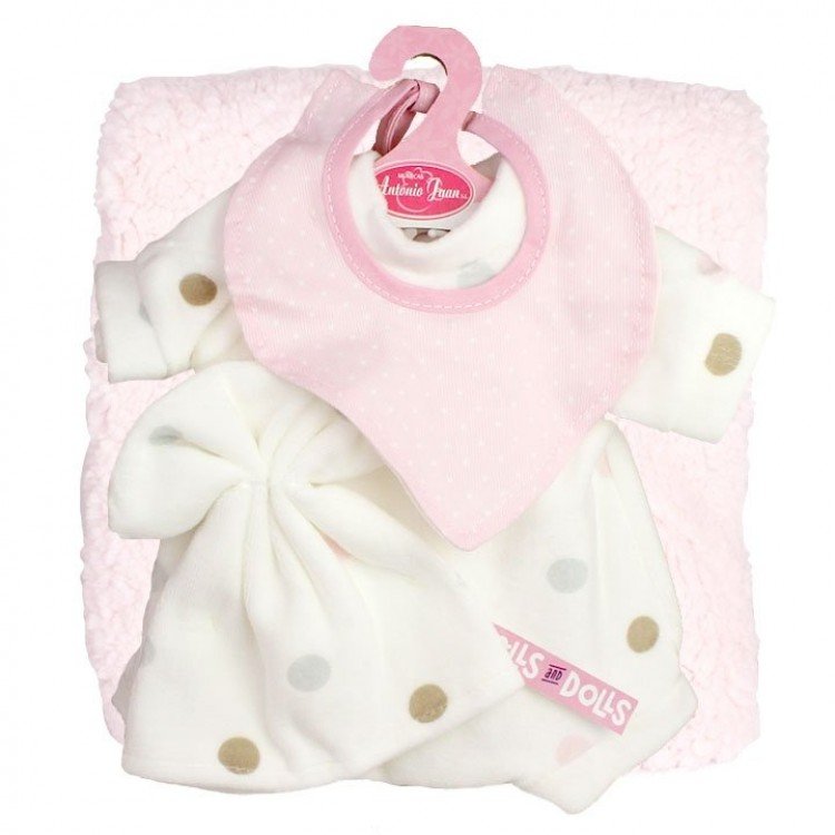 Outfit for Antonio Juan doll 40-42 cm - Spotted romper with bib, hat and blanket