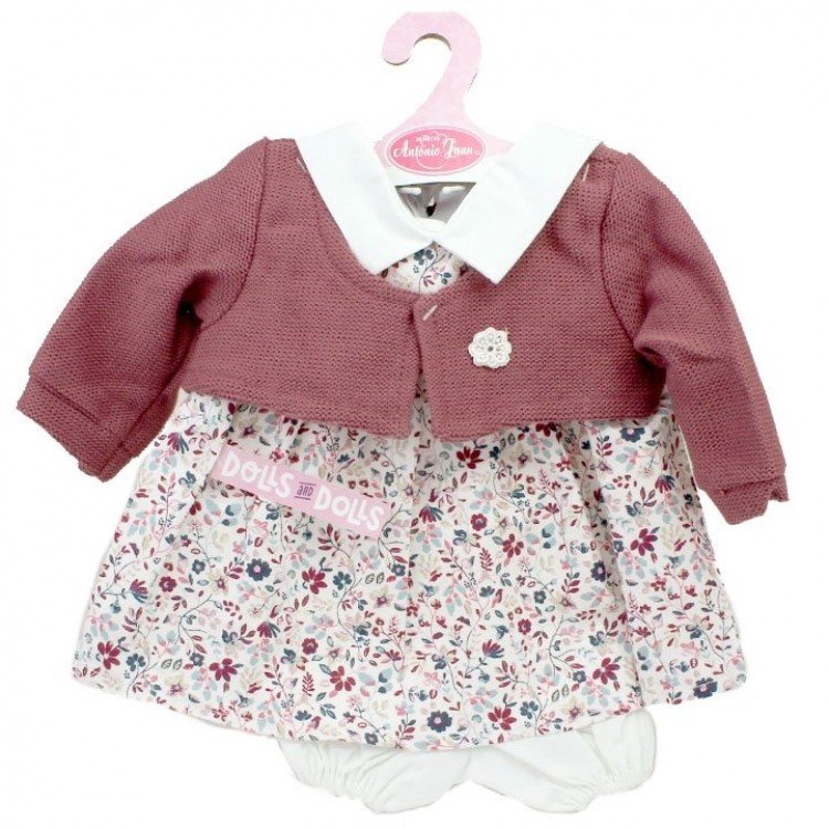 Outfit for Antonio Juan doll 40-42 cm - Flower printed dress with maroon jacket