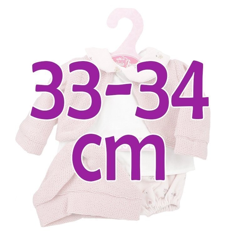 Outfit for Antonio Juan doll 33-34 cm - Flower printed outfit with pink pale jacket, hat and blanket