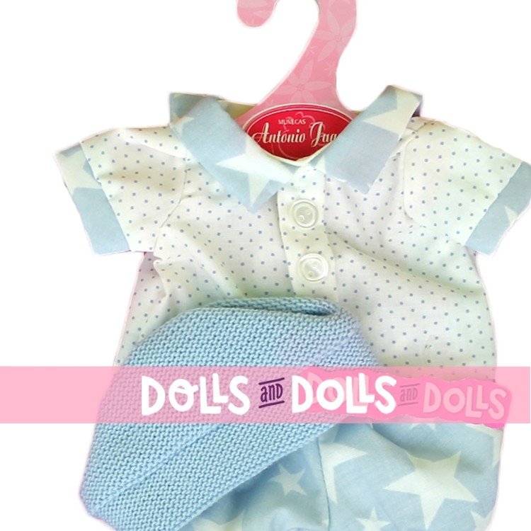 Outfit for Antonio Juan doll 26-27 cm - Blue stars and dots outfit with blanket