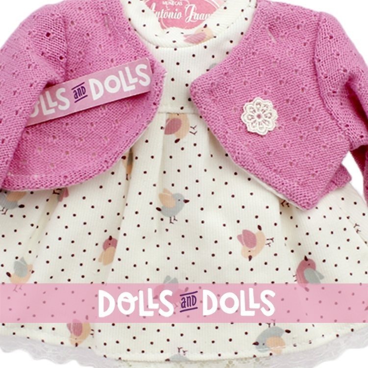 Outfit for Antonio Juan doll 33-34 cm - Birds printed dress with pink jacket