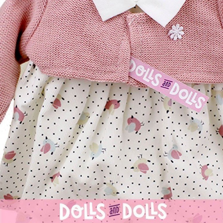 Outfit for Antonio Juan doll 40-42 cm - Pink birdy printed dress with pale pink jacket
