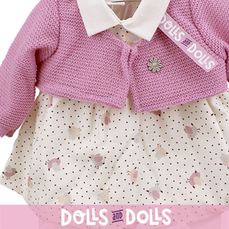 Outfit for Antonio Juan doll 40-42 cm - Birdy printed dress with fuschia jacket