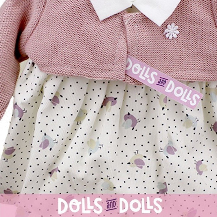 Outfit for Antonio Juan doll 40-42 cm - Pourple birdy printed dress with pale pink jacket