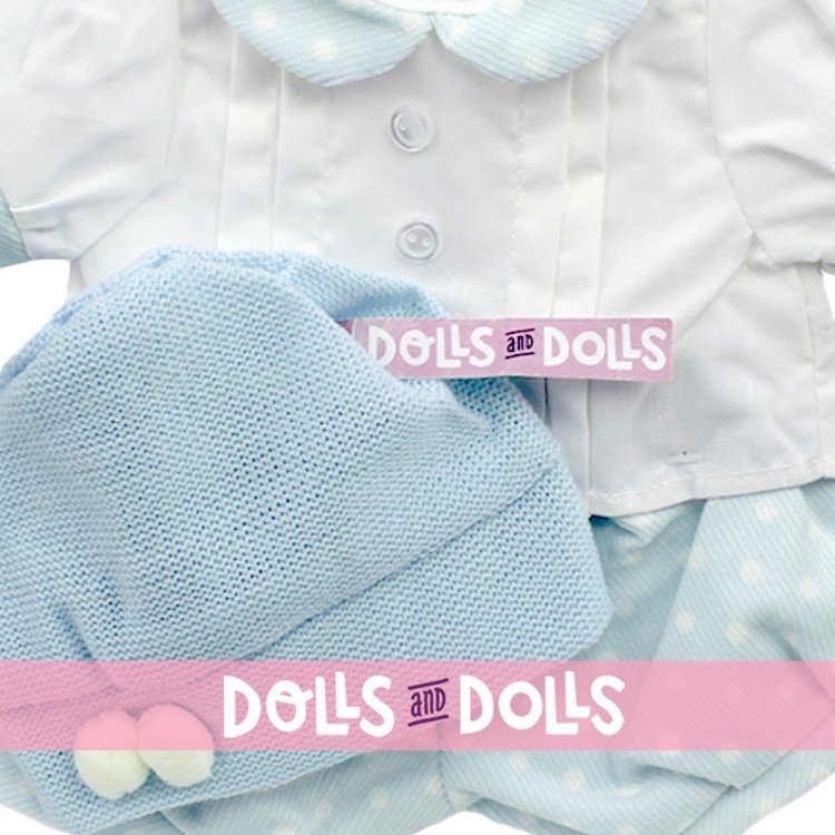Outfit for Antonio Juan doll 40-42 cm - White dots printed outfit with hat