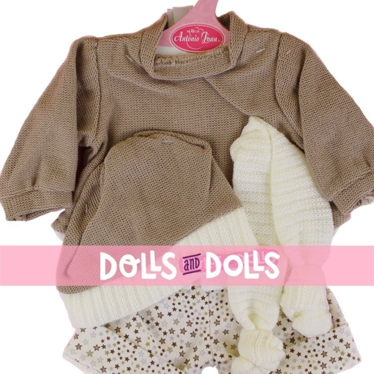 Outfit for Antonio Juan doll 40-42 cm - Brown star printed outfit with hat and scarf