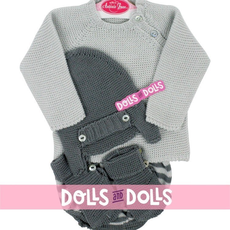 Outfit for Antonio Juan doll 40 - 42 cm - Sweet Reborn Collection - Gray stitched outfit with booties and hat
