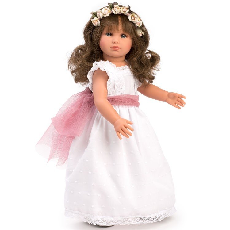 Así doll 40 cm - Nelly Communion white plumeti with wine tulle