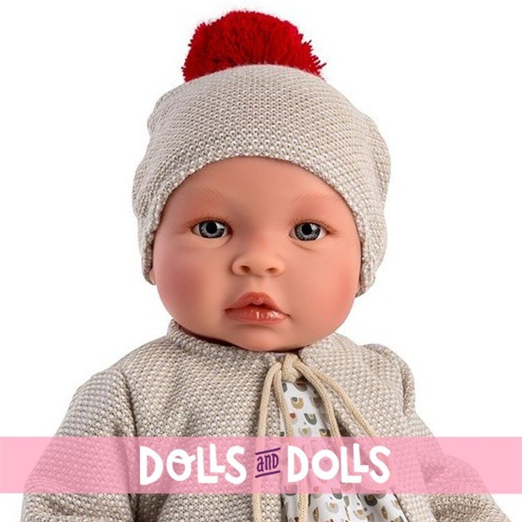 Así doll 46 cm - Leo with beige pea coat and colorful dress 