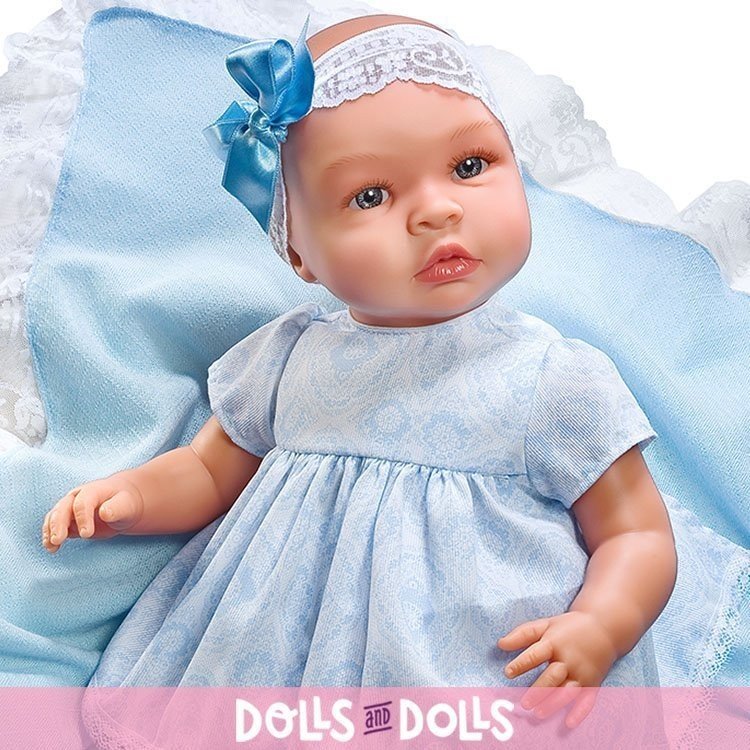 Así doll 46 cm - Leo with light blue print dress with blanket