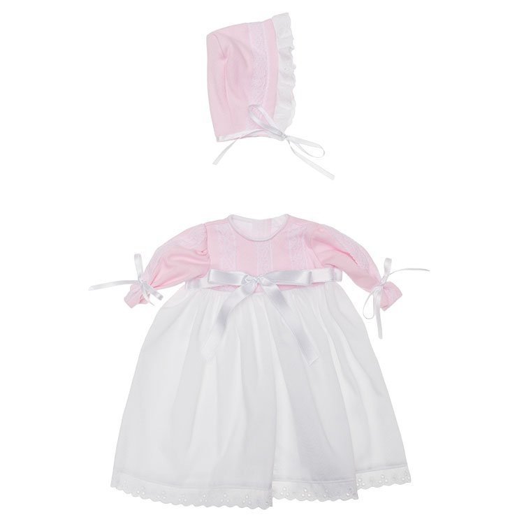Outfit for Así doll 46 cm - Long white dress with pink knitted and hat