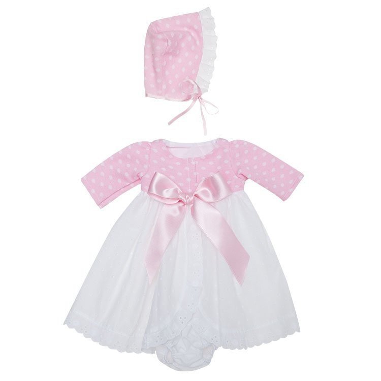 Outfit for Así doll 43 cm - Long white plumeti dress with pink knitted and hat