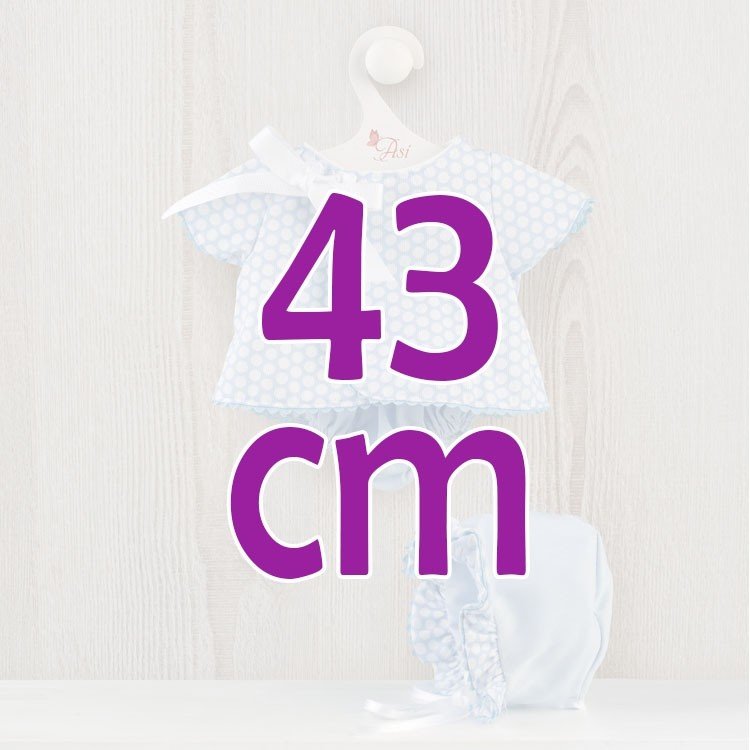 Outfit for Así doll 43 cm - Pique light blue dress with white circles for Pablo doll