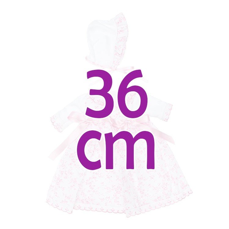 Outfit for Así doll 36 cm - Long dress with pink flowers and hat, for Koke