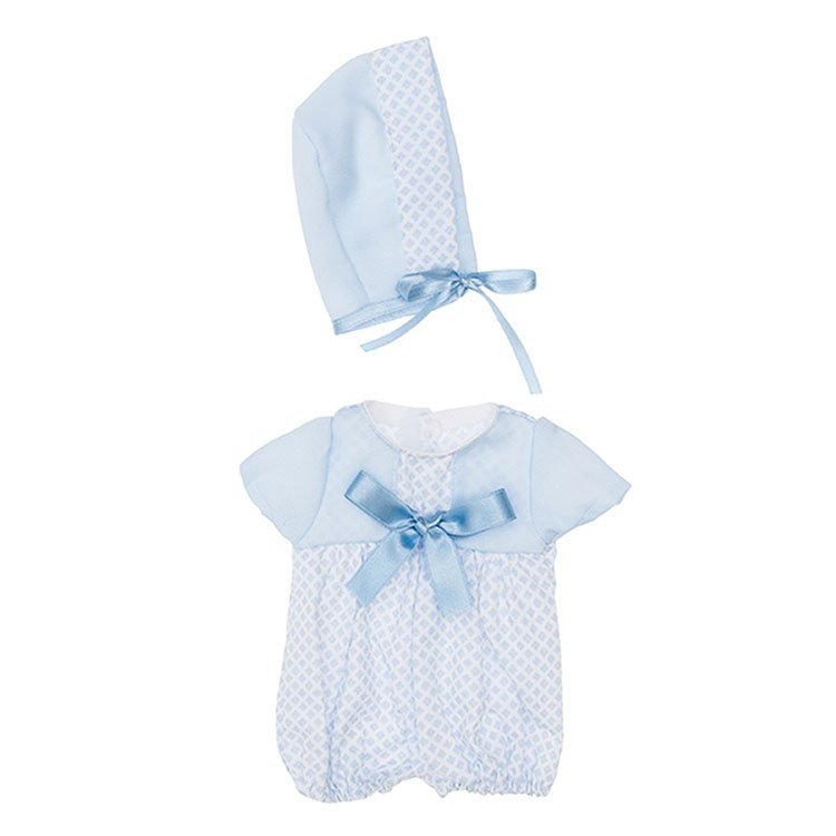 Outfit for Así doll 36 cm - Mini rhombuses light blue rompers with hat for Koke doll