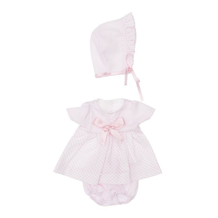 Outfit for Así doll 36 cm - Mini rhombuses pink dress with hat for Koke doll