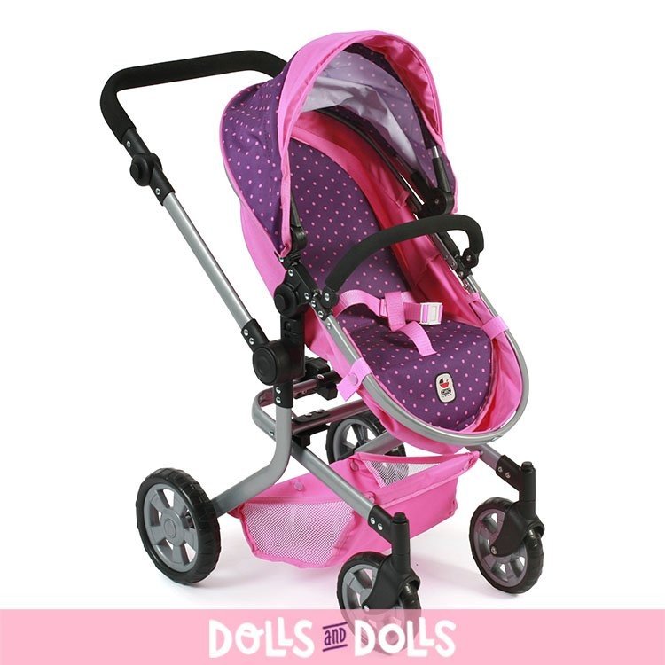 Mika pram 74,5 cm convertible to pushchair for dolls - Bayer Chic 2000 - Dots Purple Pink