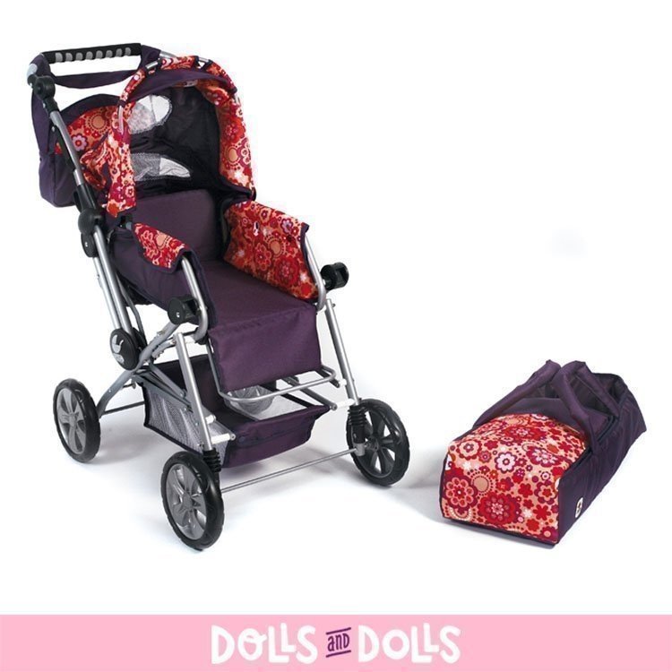 Road Star doll pram 85 cm - Bayer Chic 2000 - Purple and orange pattern