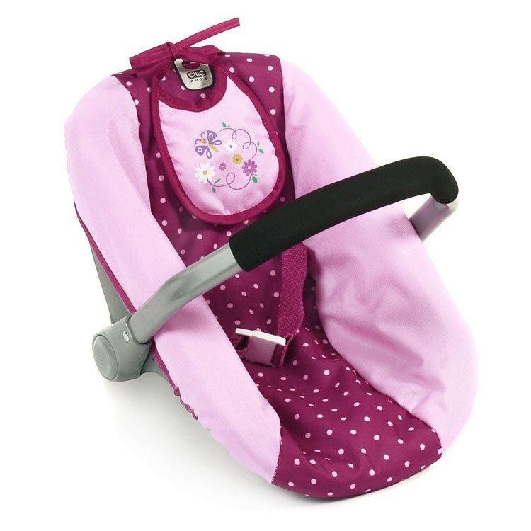 Car Seat for dolls of 46 cm - Bayer Chic 2000 - Raspberry-pink polka dots