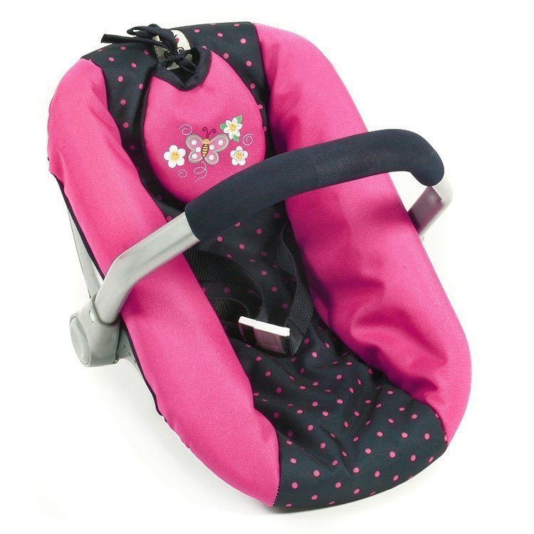 Car Seat for dolls of 46 cm - Bayer Chic 2000 - Fuchsia and Navy with polka dots