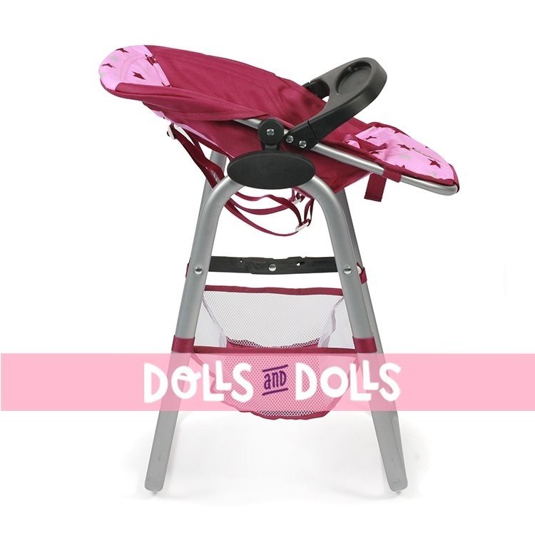 Doll High Chair for dolls to 55 cm - Bayer Chic 2000 - Raspberry-pink stars