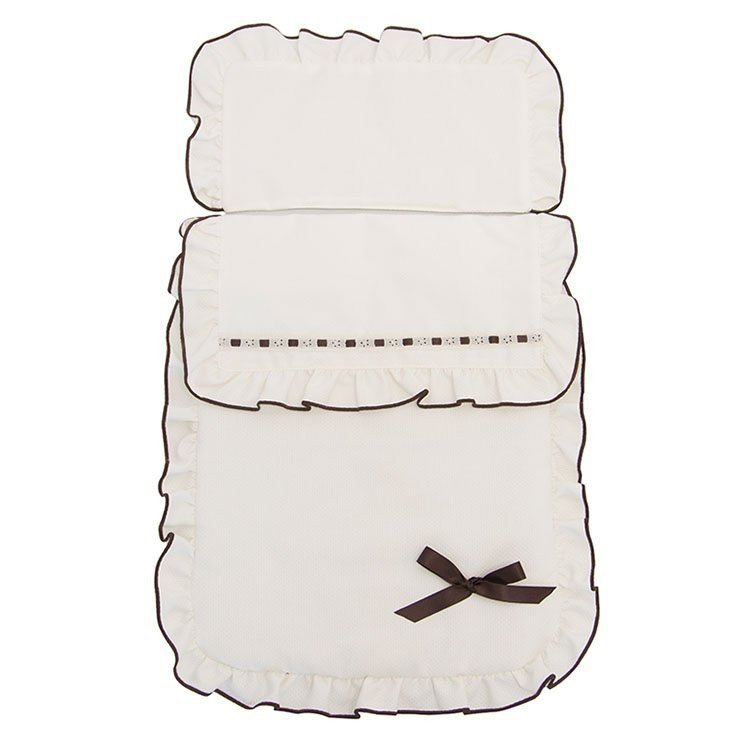 Bedspread and pillow beige pique with chocolate colour trim Bebelux pram