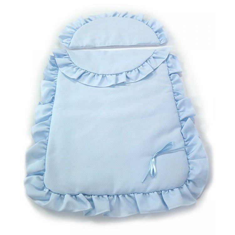 Bedspread and pillow light blue pique to Bebelux pram