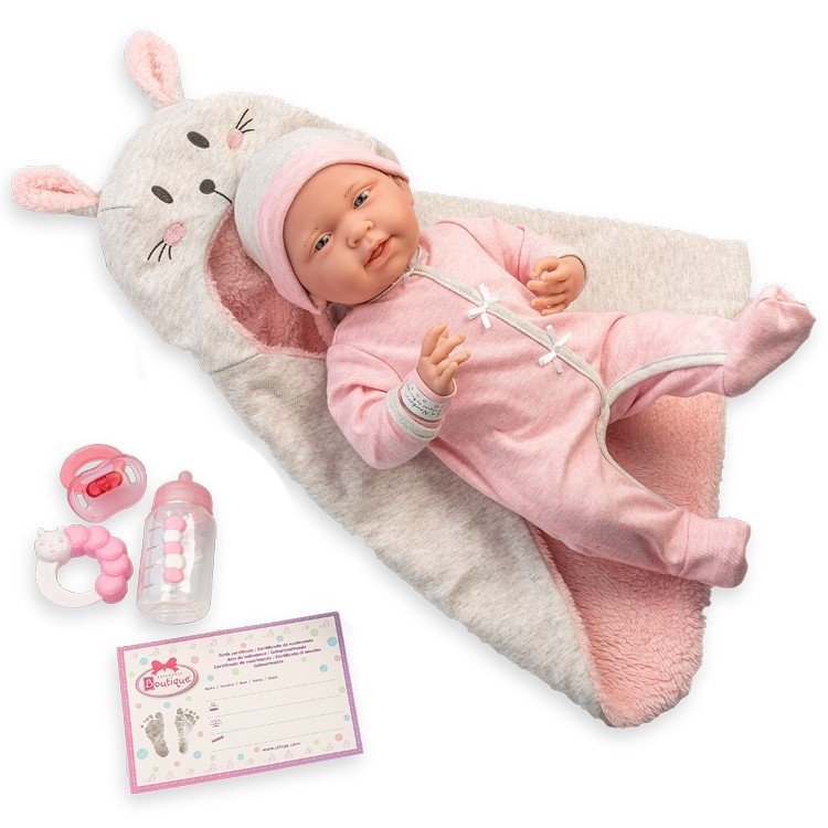 Berenguer Boutique doll 39 cm - 18789 The newborn with pink outfit, bunny blanket and accessories