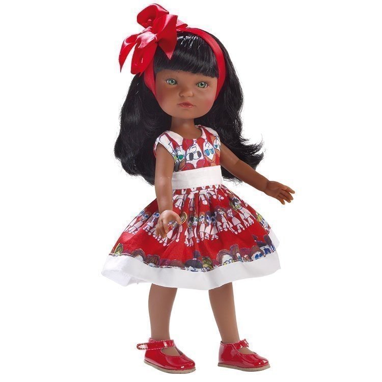 Berjuan doll 35 cm - Gretta mixed race with red dress