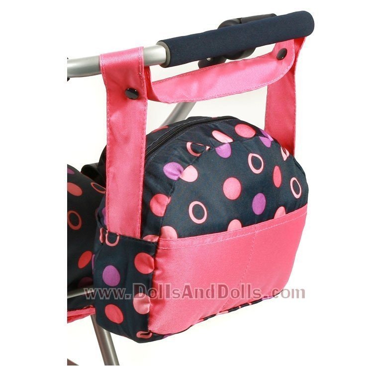 Bag for doll pram - Bayer Chic 2000 - Pink and Navy with circles