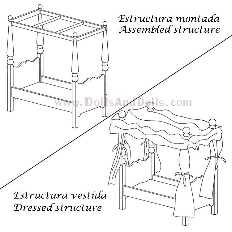 Wooden four-poster bed for dolls up to 51 cm - Bayer Chic 2000 - Flowers