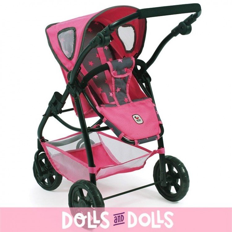 Emotion 3 in 1 doll pram 77 cm - Chair, carrycot and car seat combination - Bayer Chic 2000 - Fuchsia stars