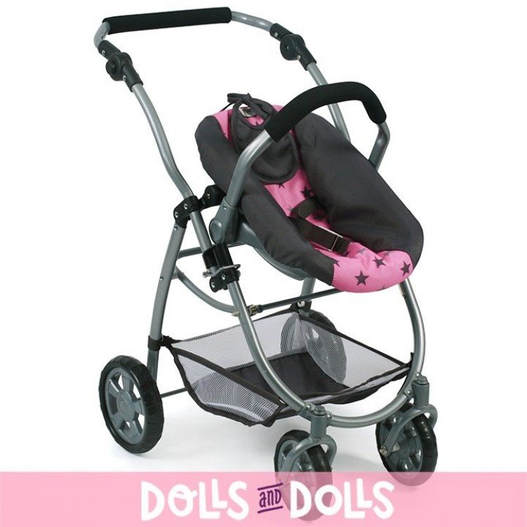 Emotion 3 in 1 doll pram 77 cm - Chair, carrycot and car seat combination - Bayer Chic 2000 - Grey stars