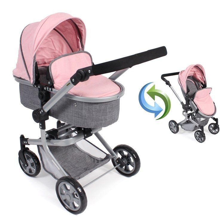 Mika pram 74,5 cm convertible to pushchair for dolls - Bayer Chic 2000 - Pink-Grey