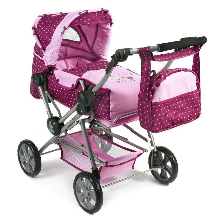 Road Star doll pram 82 cm - Bayer Chic 2000 - Raspberry-pink polka dots