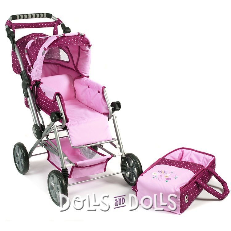 Road Star doll pram 82 cm - Bayer Chic 2000 - Raspberry-pink polka dots