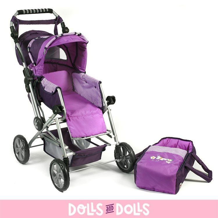 Road Star doll pram 82 cm - Bayer Chic 2000 - Checkered and purple with butterfly
