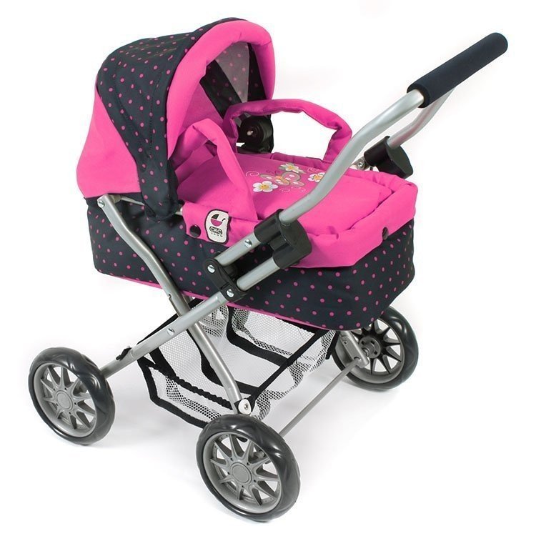 Smarty small pram for dolls - Bayer Chic 2000 - Fuchsia and Navy with polka dots 57 cm
