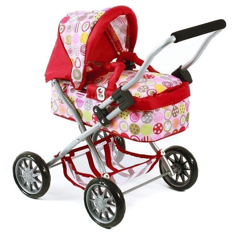 Smarty small pram 57 cm for dolls - Bayer Chic 2000 - Red and circles pattern